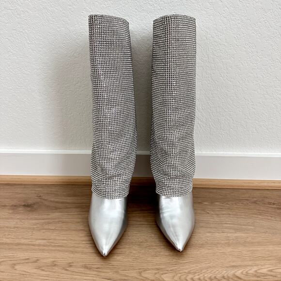 NEW Steve Madden‎ Riski Rhinestone Foldover Tall Wedge Boots in Silver Size 6.5 - Picture 2 of 10
